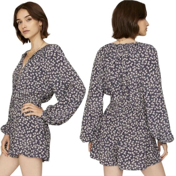 Polo Ralph Lauren Daisies Floral Print Romper Puffed Sleeve Siz 6 Blue Multi NWT - Picture 1 of 16